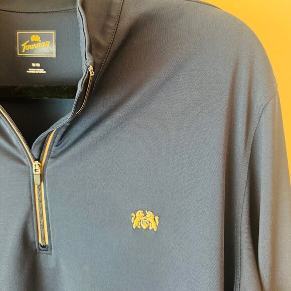 Tourney Golf 1/4 Zip Pullover ⛳️ Navy Blue M Gold Crest | Performance Stretch - Picture 2 of 10
